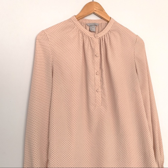 Polka Dot Cuff Long Sleeves Button Crepe Blouse Shirt Top in Light Pink (US 8) - Picture 3 of 5